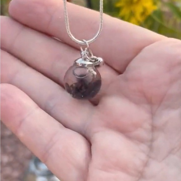 Handcrafted Floating Black Opal Pendant With Silver Chain Necklace - Picture 3 of 3